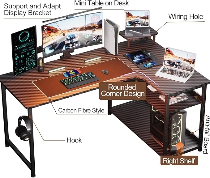 GTPLAYER L Shaped Gaming Desk, Carbon Fiber Style Computer Desk - Image 6