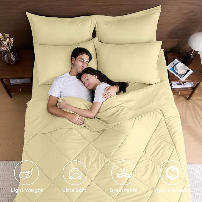 HEVUMYI Cream Yellow King Comforter Set - Image 2