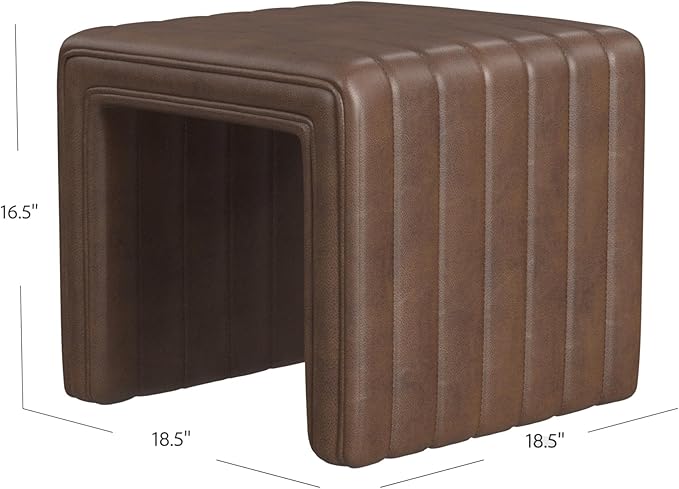 HomePop Modern Channel Tufted Faux Leather Ottoman Home Décor|Ottoman - Image 3