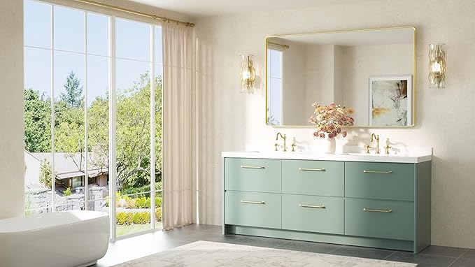 TETOTE 60 x 36 Gold Mirror Brushed Gold Metal Framed Bathroom Mirror, Tempered - Image 8
