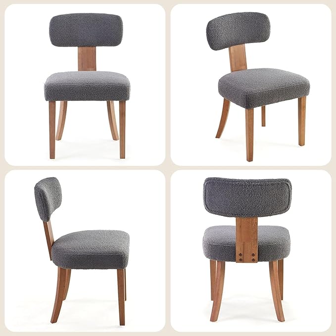 Farmhouse Chair Set of 4, Mid Century Modern Dining Chairs, Sherpa Upholstered - Image 8