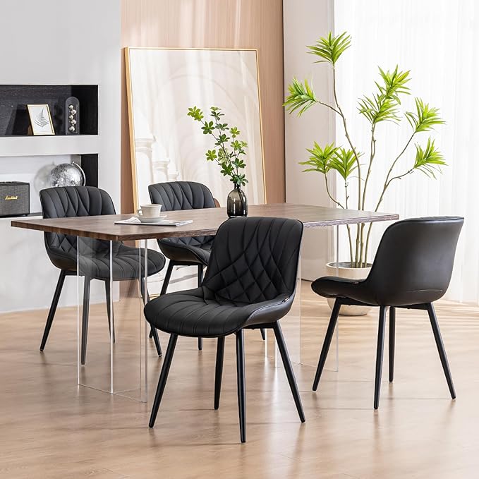YOUNUOKE Black Dining Chairs Set of 2 Modern Upholstered Kitchen Chair - Image 3