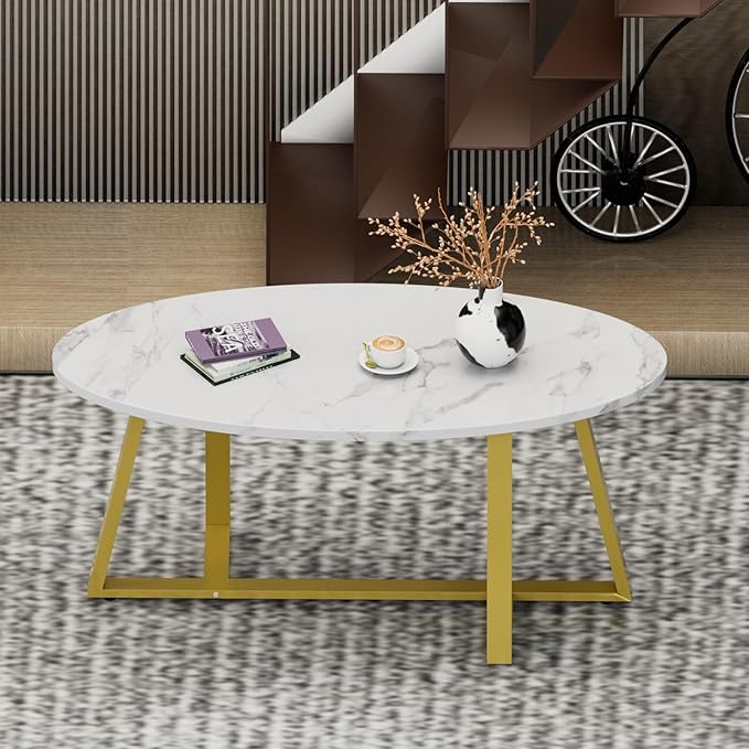 Coffee Table White Faux Marble Coffee Table - Image 6