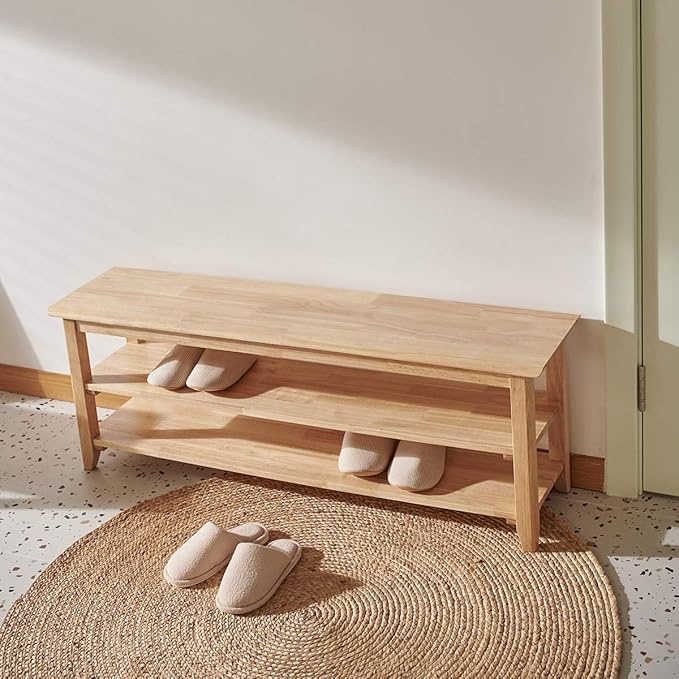 XKZG Storage Bench Wooden Shoe Rack Bench Simple Style Wood Entryway Bench - Image 8
