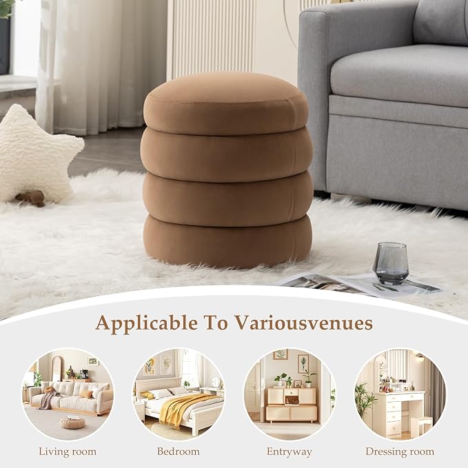 Furniliving Modern Round Ottoman, Soft Bedroom Ottoman Footstool Round Ottomans - Image 5