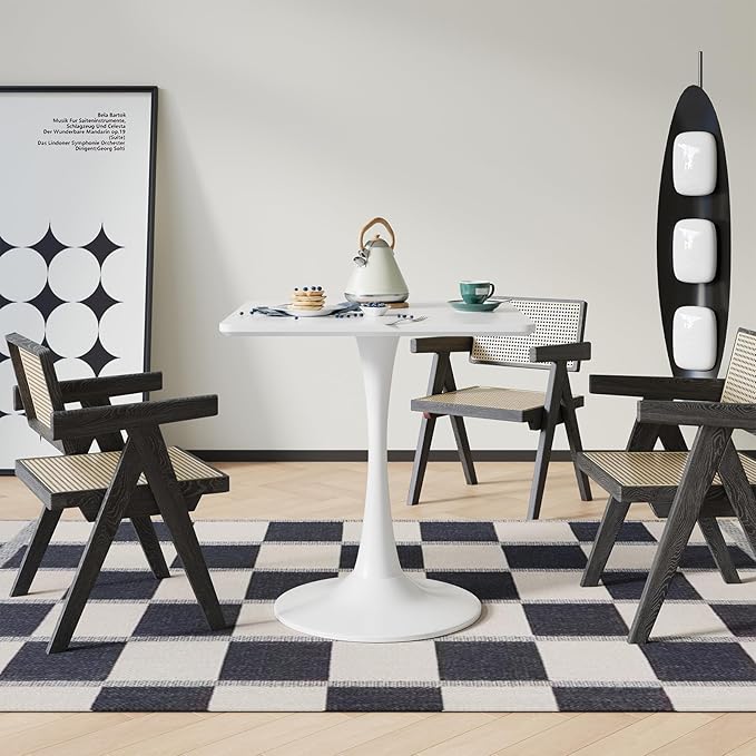 White Square Tulip Table for 2 Person, 24 Inch Small Dining Table - Image 3