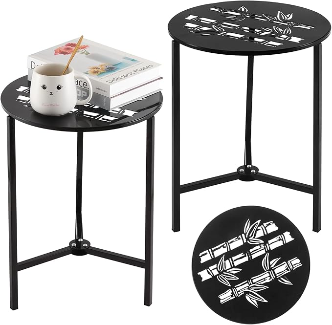 2 Packs 13" Metal Outdoor Side Tables Small Black Outside End Table by Party+Zealot