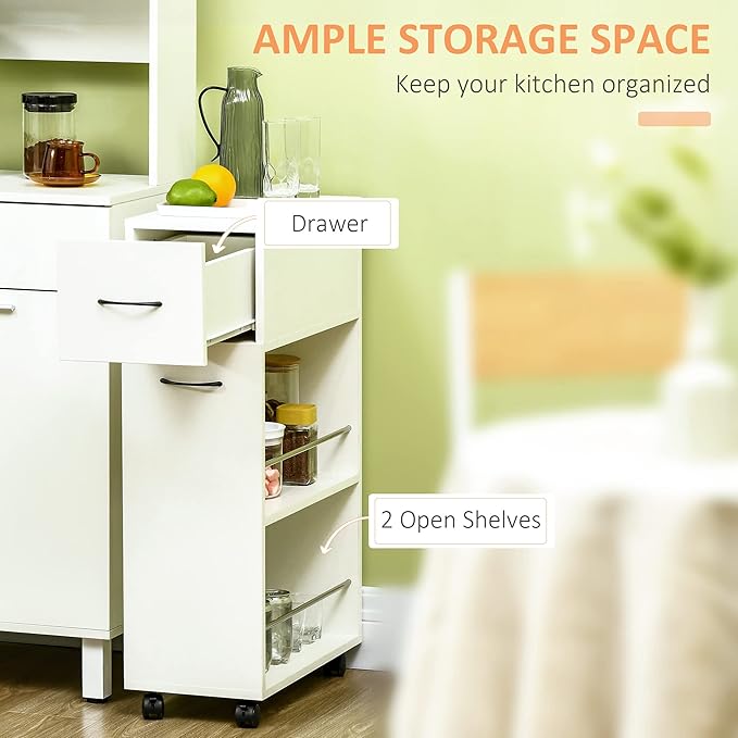 HOMCOM 3- Tier Slim Storage Cart, Rolling Narrow Kitchen Cart on Wheels - Image 3