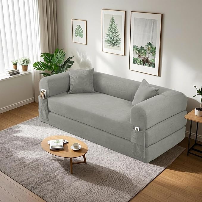 80" Convertible Sofa Bed, Corduroy Deep Seat Folding Pull Out Couch - Image 2