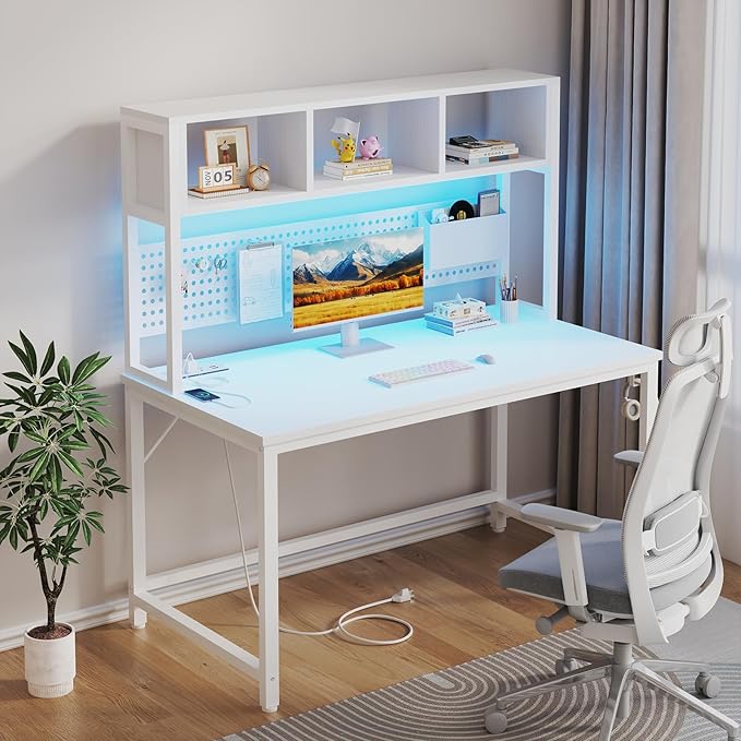White Computer Desk with Hutch and Pegboard - Image 7