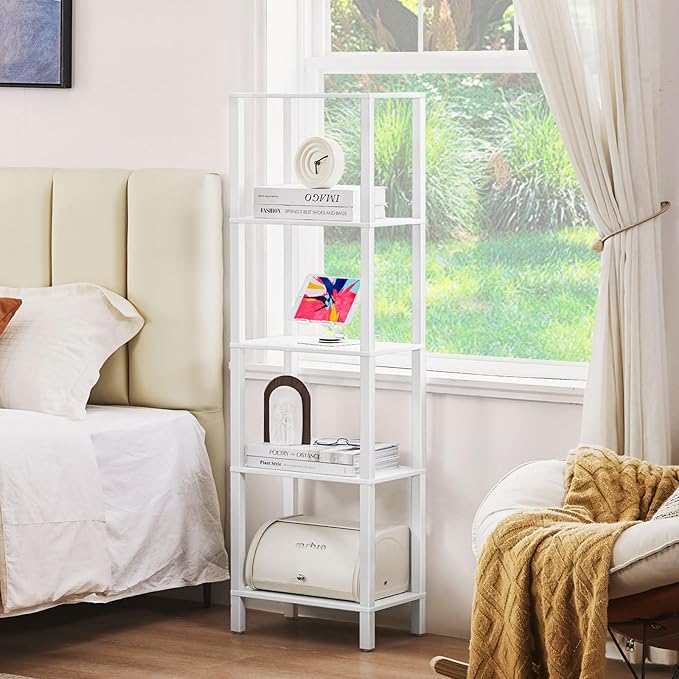 54in Tall Bookshelf 5-Tier Small Narrow Bookcase, Skinny Book Shelf - Image 7