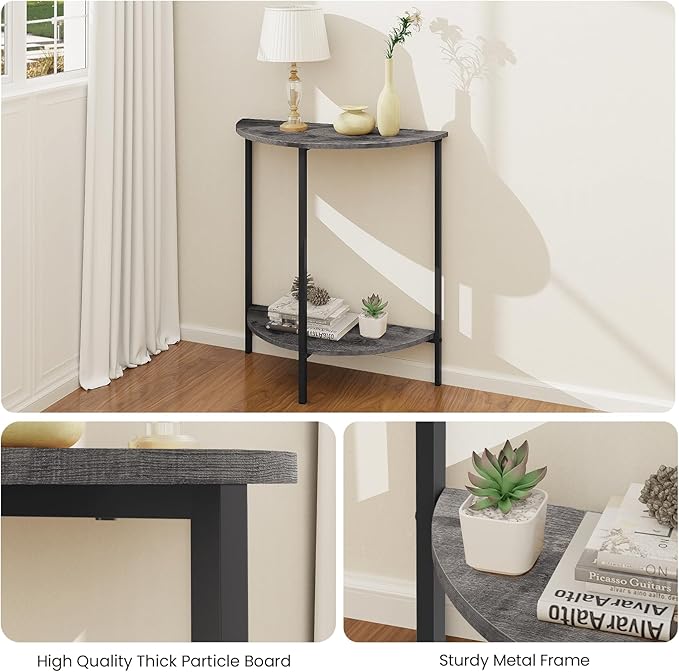 Homode Rustic Grey Farmhouse Half Moon Table, Small Entryway Table - Image 4