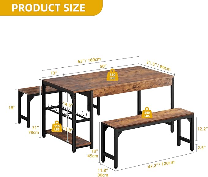 DWVO 3-Pieces Dining Room Table Set - Image 2