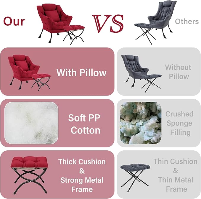 Lazy Chair with Ottoman, Comfy Reading Lounge Chair with Footstool & Throw - Image 7