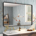 48x36 Matte Black Bathroom Mirror, Modern Rectangle Metal Framed Mirrors by CHARMOR