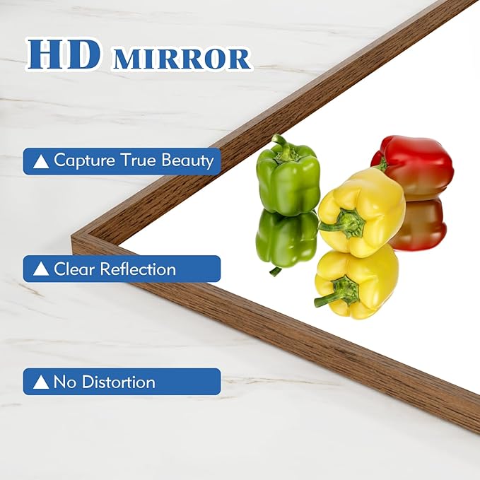 Rectangle Bathroom Mirror 40x36 Inch, Walnut Wood Grain Framed, Anti-Rust & 4mm - Image 3