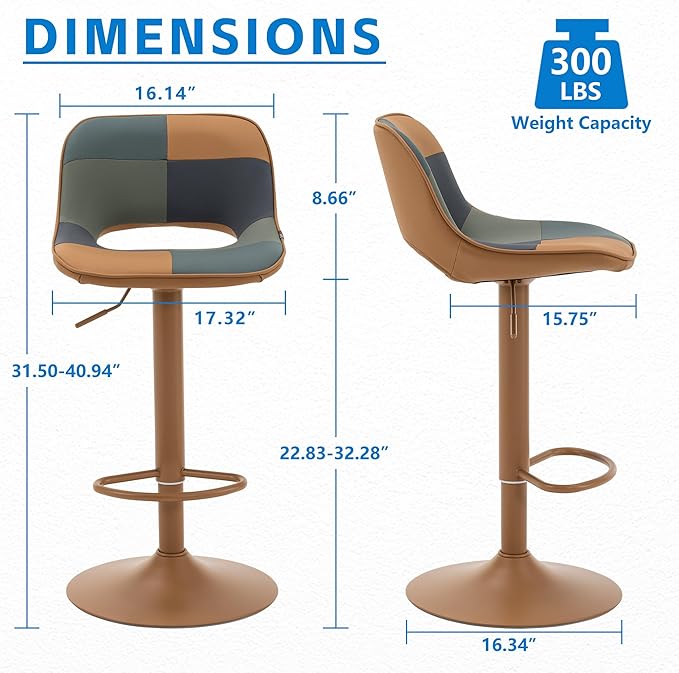 YOUNIKE Bar Stools Set of 2, Boho Colorful Patchwork Barstools, Adjustable - Image 2