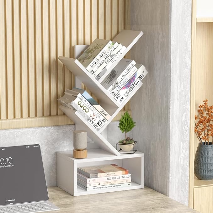 Small Tree Book Shelf, 5 Tier Black Tree Bookshelf, Modern Desk Display Storage - Image 2