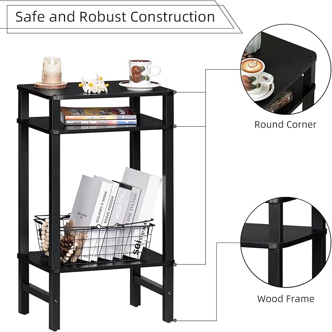 28in Tall Side Table Set of 2, 3-Tier Small Narrow End Table - Image 4