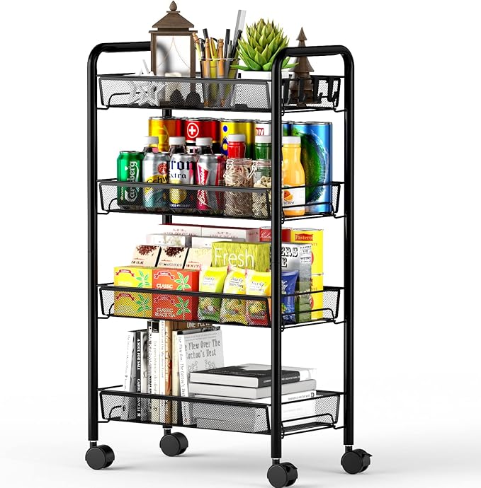 OVICAR 4 Tier Mesh Wire Rolling Cart, Kitchen Storage Organizer Utility Cart by OVICAR