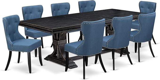 LESI9-SBB-21-9-Piece Dining Room Set Consists of a Modern Table and 8 Blue - Image 2