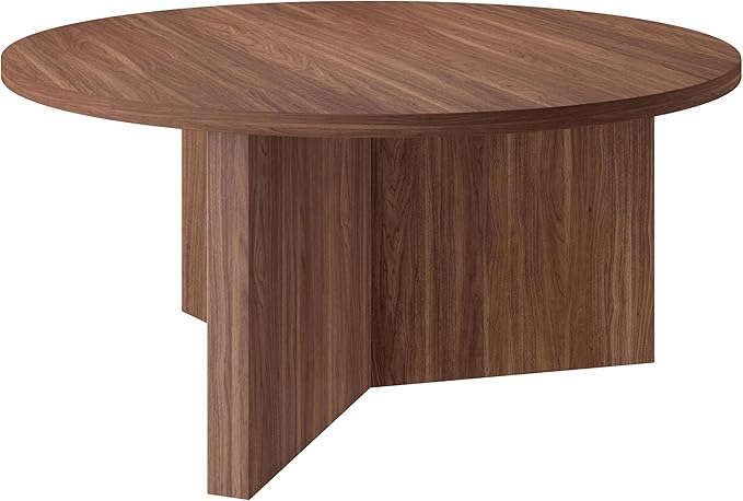 Henn&Hart 36" Round Wood Pedestal Coffee Table - Image 5