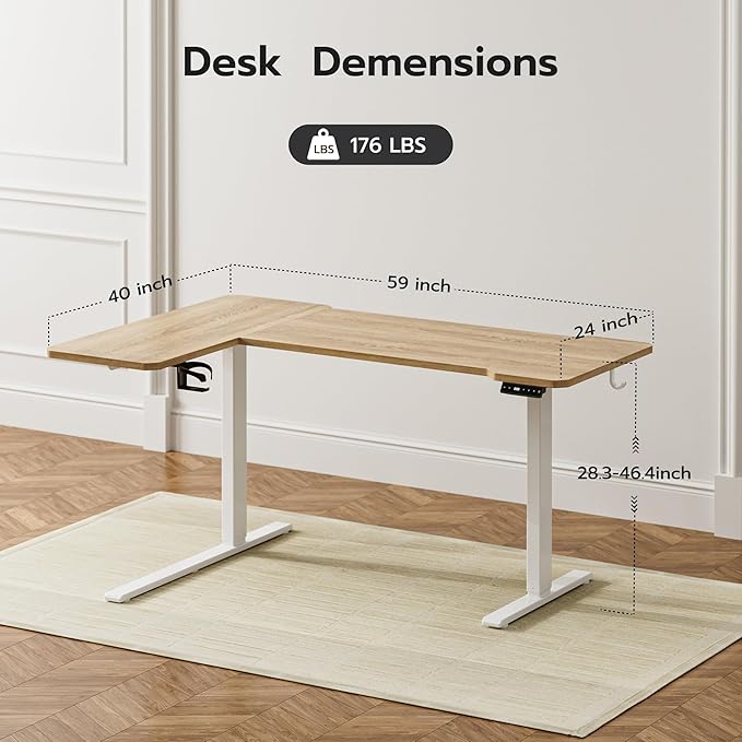 59 Inch L Shaped Standing Desk Adjustable Height, Electric Corner Standing Desk - Image 3