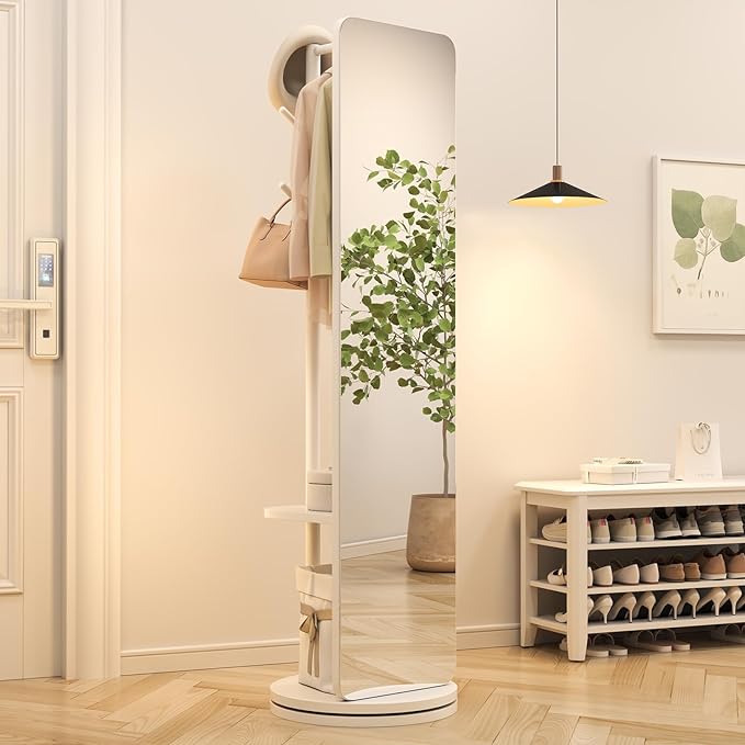 70"x16"Full Length Mirror with Stand, Coat Rack with Mirror, Solid Wood Floor by Unknown