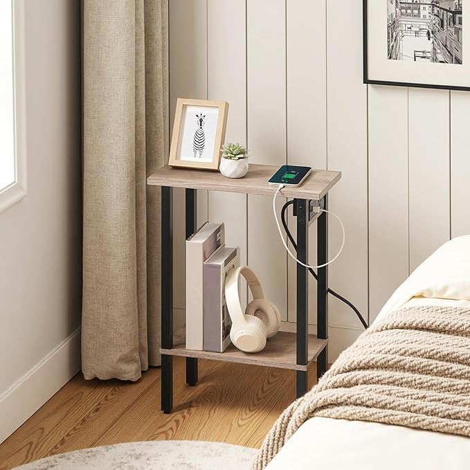 HOOBRO Small End Table with Charging Station, Narrow Side Table with USB Port - Image 4