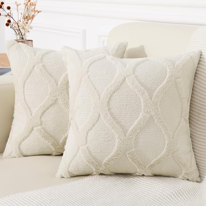 decorUhome Throw Pillow Covers 26x26 Inch Set of 2, Soft Plush Faux Fur Wool by decorUhome