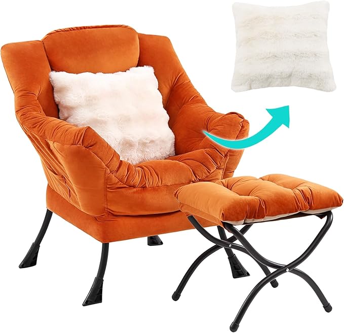 Lazy Chair with Ottoman, Comfy Reading Chair with Footstool & Throw Pillow by YOTATING