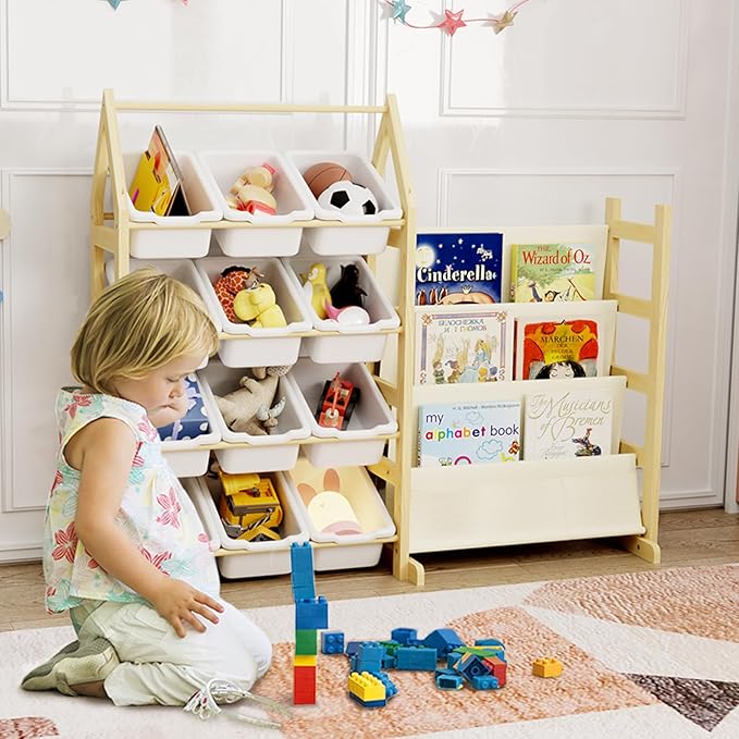 Wooden Toy Storage Organizer Kids Bookshelf, - Image 7
