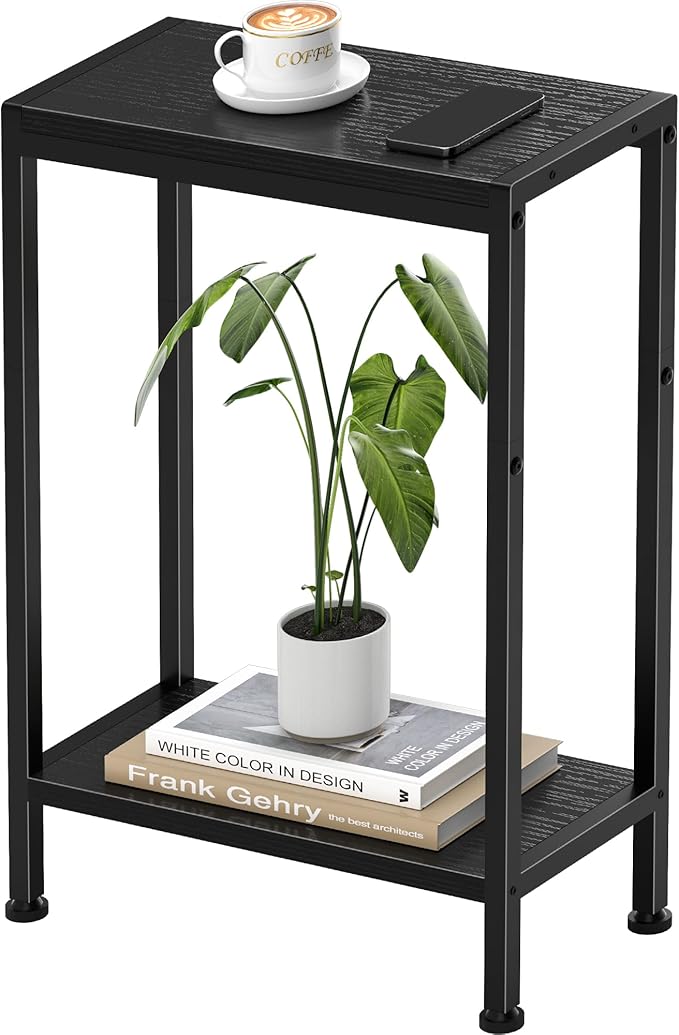 Narrow Side Table for Small Space, 2-Tier Small End Table by HOME