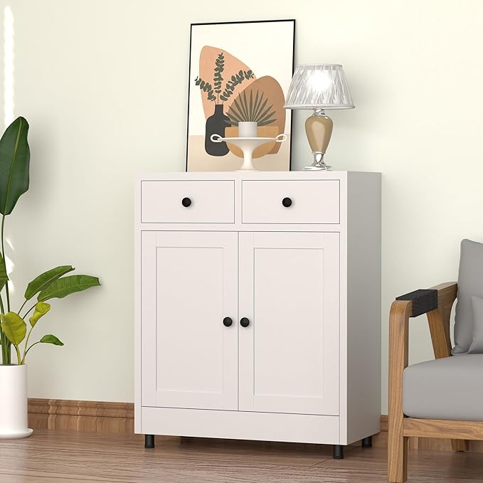 Metal Storage Cabinet with 2 Drawers and Adjustable Shelf, Sideboard Buffet - Image 2