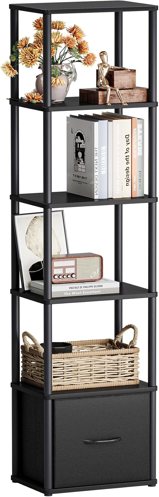 6-Tier Bookshelf with Drawer, Narrow Bookshelves Organizer, Floor Standing by Unknown