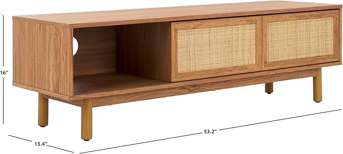 SAFAVIEH Aino TV Stand for up to 60" Flatscreen – Oak Brown, 2 Sliding Doors - Image 2