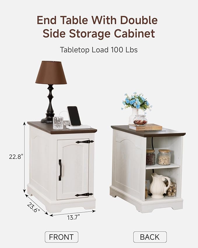Narrow Side Table with Charging Station, 13.8" W End Table with Storage - Image 3