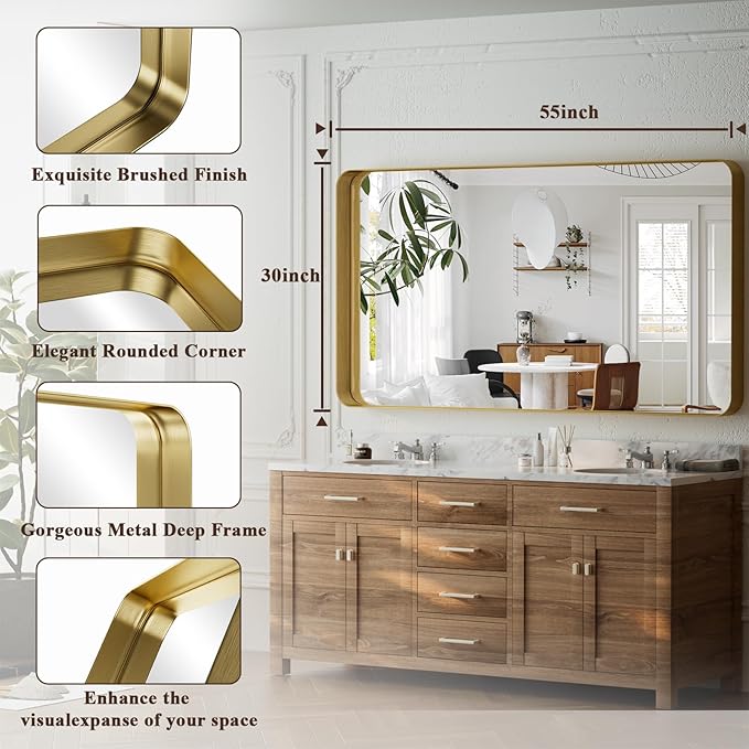 55"x 30" Gold Bathroom Mirror - Image 3