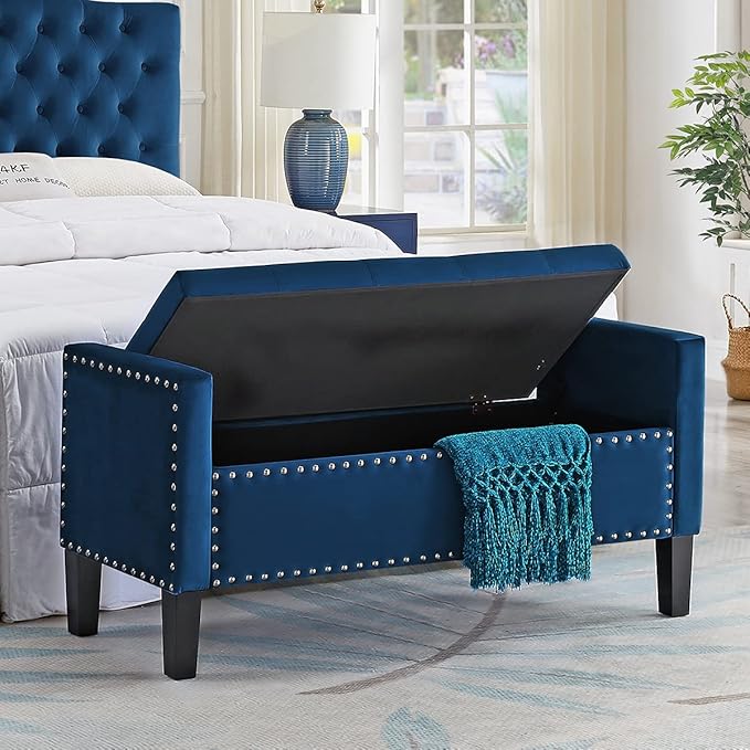 24KF Velvet Modern Upholstered Tufted Button Storage Bench - Image 3