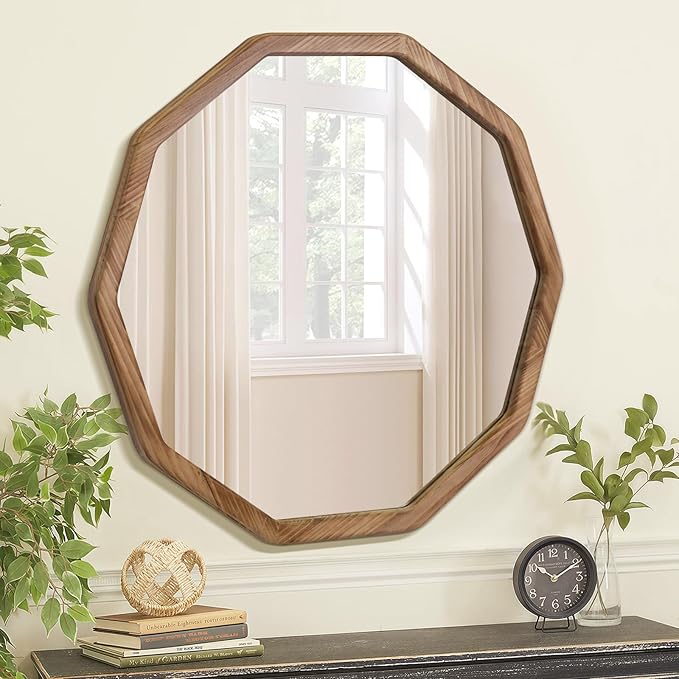ULIKE Wood Mirror for Wall, 24 Inch Rustic Farmhouse Mirror by ULIKE