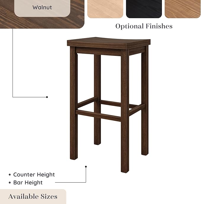 Grain & Grove Smith Collection Solid Wood Bar Stool, 30 inch Saddle-Seat Bar - Image 6