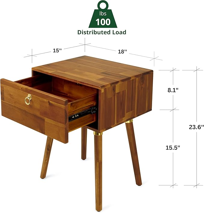 Bme Alden Solid Wood Nightstand/Side Table/End Table, Fully Assembled, - Image 2