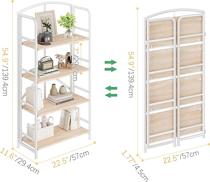 No-Assembly Folding Bookshelf Storage Shelves 4 Tiers Vintage Multifunctional - Image 3