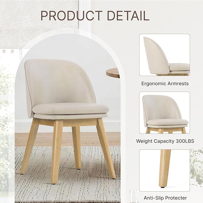Wooden Dining Chairs Set of 4, Faux Leather Upholstered Modern Dining Room - Image 5