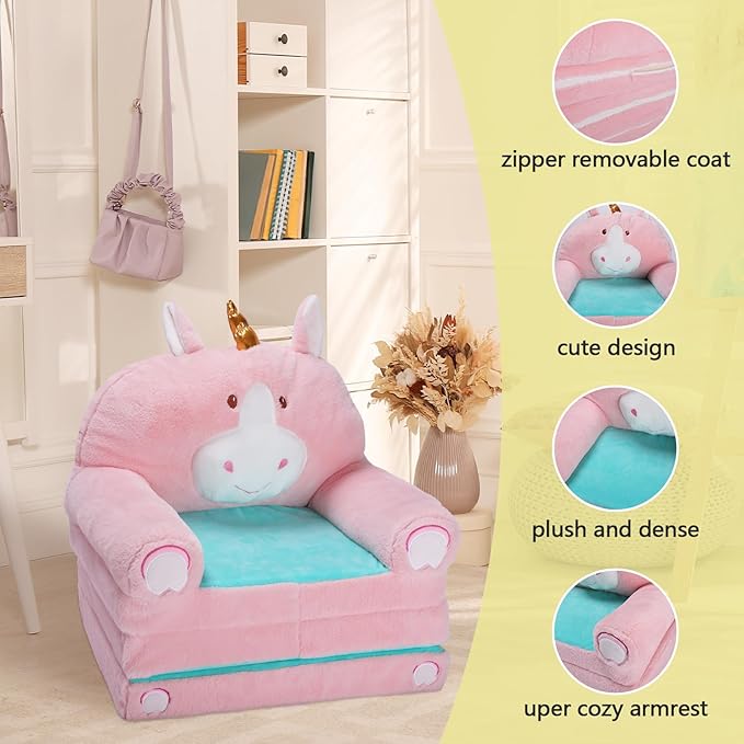 Foldable Kids Couch Toddler Backrest Armchair 2 In 1 Flip Open Sofa Bed - Image 5
