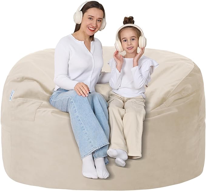 4FT Bean Bag Chair with Ultra Soft Velvet Cover Bean Bag Sofa with Memory Foam by Unknown