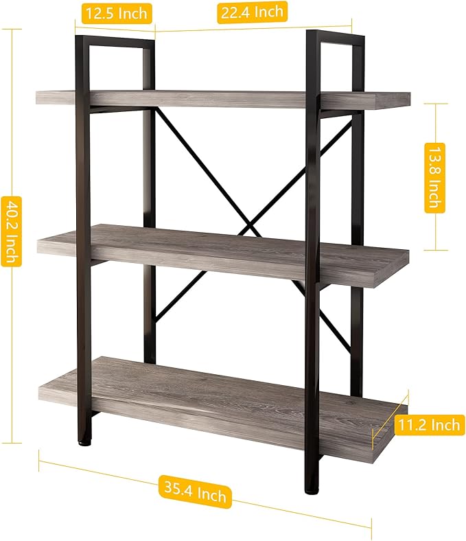 45MinST 3-Tier Vintage Industrial Style Bookcase/Metal and Wood Bookshelf - Image 2