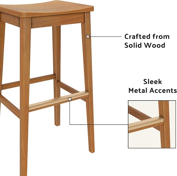 Plank+Beam Smythe Bar Stool, Sturdy Wood Modern Kitchen Bar Height Stool - Image 5