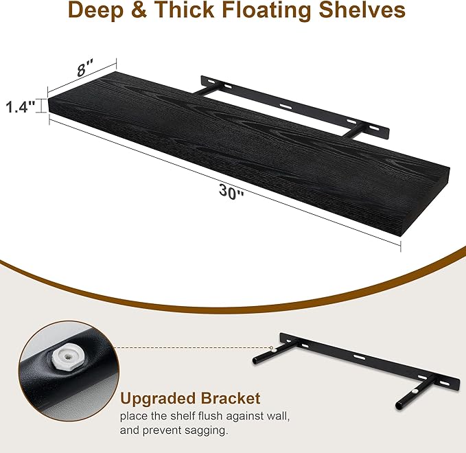 30 Inch Floating Shelves, Rustic Floating Wall Shelves 8 Inch Deep, 30 x 8 - Image 3