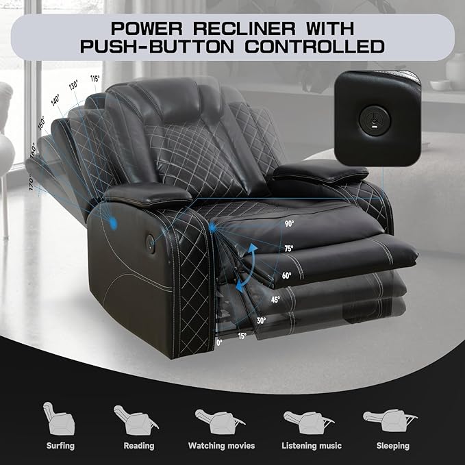 PU Leather Power Wall Hugger Chair Double Reclining Sectional Sofa 3-Seater - Image 4